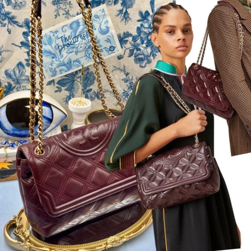 🆕 TORY BURCH 🧿 NWOT Fleming Soft Small Shoulder Bag, Glazed, Claret - AUTH